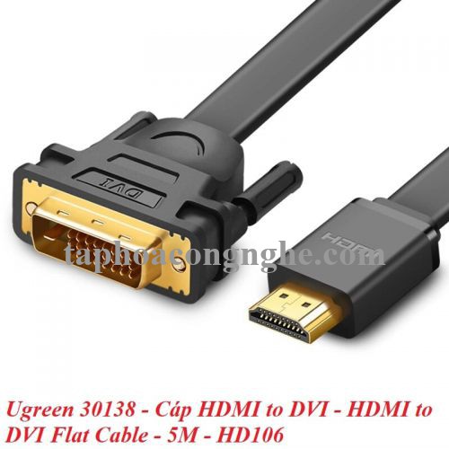 Ugreen 30138 5M màu Đen Cáp chuyển đổi HDMI sang DVI 24 + 1 thuần đồng cáp dẹt HD106 30030138